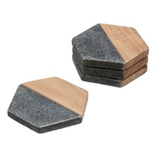 4-Piece Round Coasters for Drinks with Wood Holder and Stone Inserts