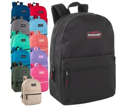 Trail maker Classic 17 Inch Backpack Adjustable Padded Shoulder Straps 10 Colors
