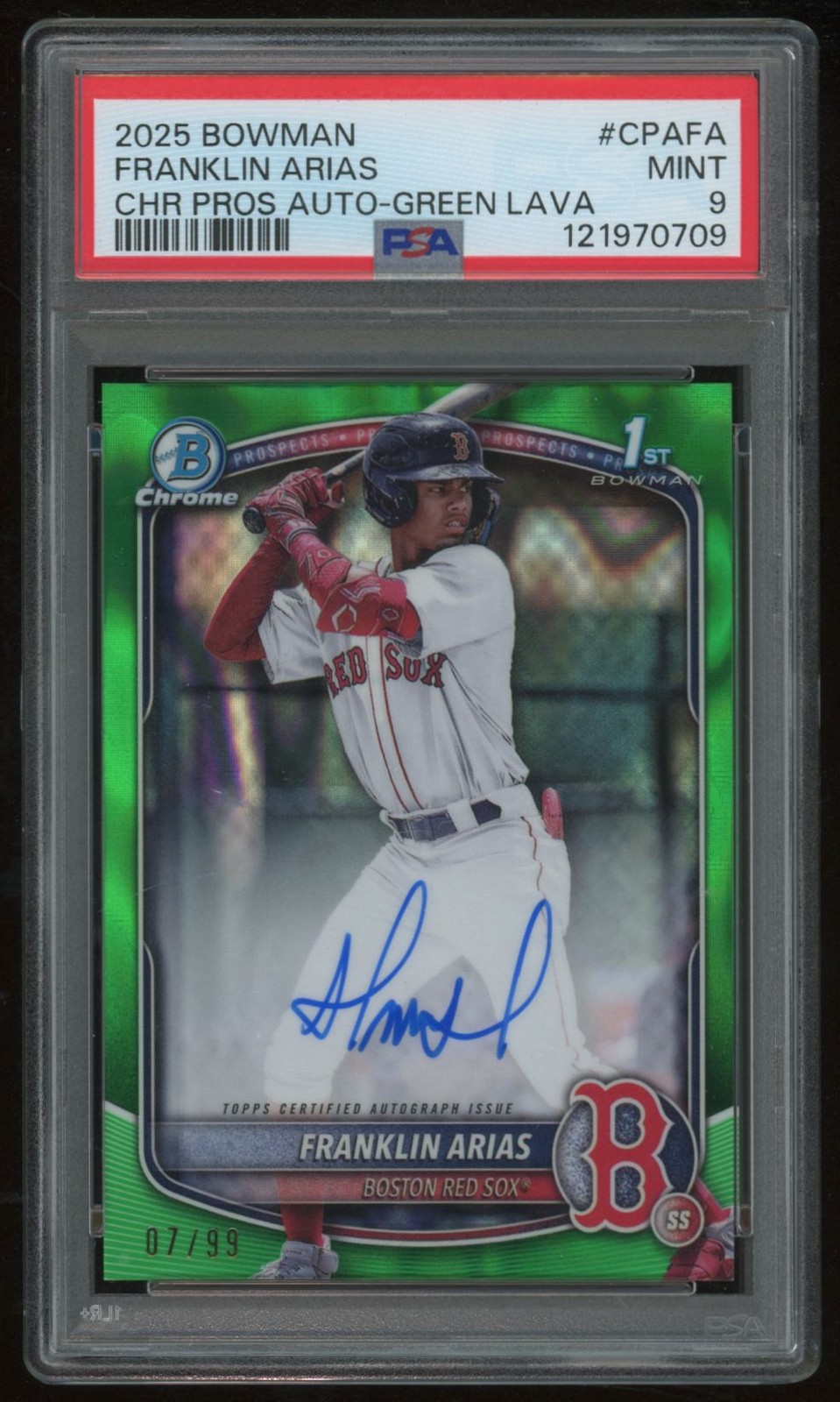 FRANKLIN ARIAS 2025 BOWMAN CHROME #CPA-FA GREEN REFRACTOR AUTO 07/99 PSA 9