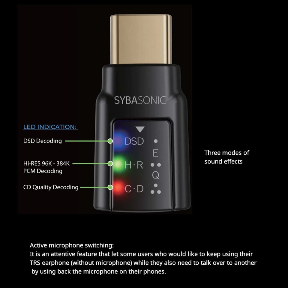 Adaptador de audio 384K/32 bits DSD128 USB-C DAC para amplificador de sonido de juego de 3,5 mm Foto 3 de 4