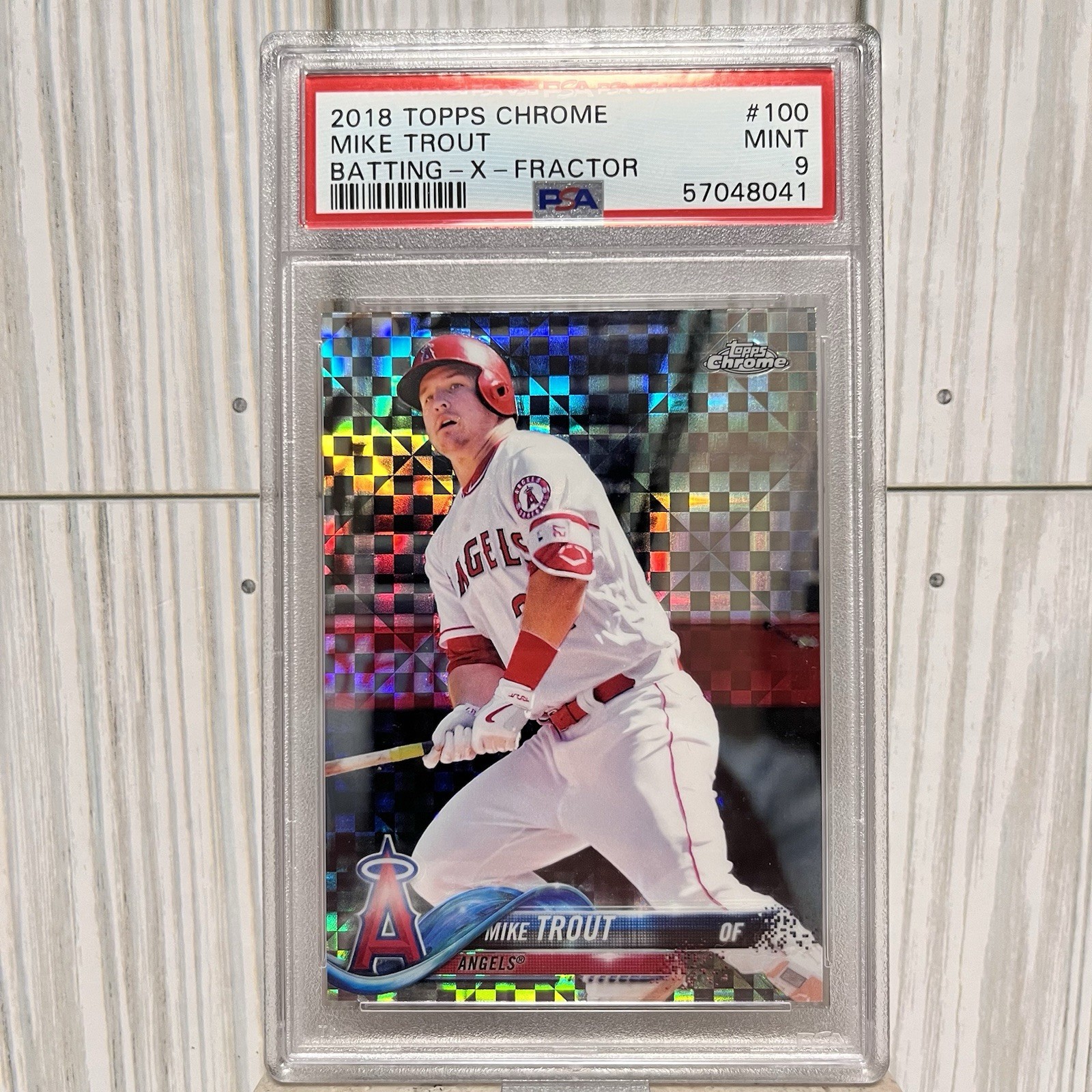 MIKE TROUT 2018 TOPPS CHROME BATTING X-FRACTOR LA ANGELS PSA 9