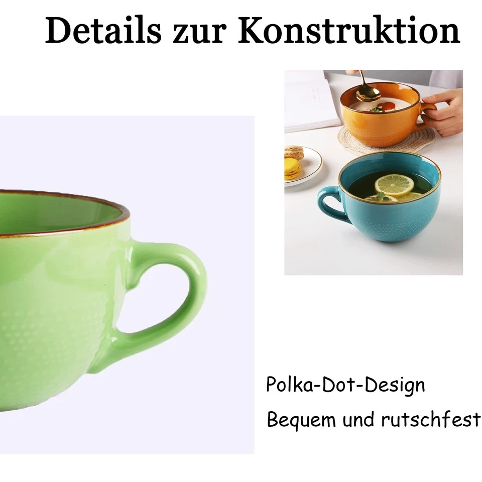 Groß Tasse Keramik, 700ml Groß Müslischalen mit Henkel, Salat Schale, Große T... - Bild 3 von 4