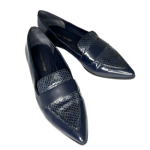 Ivanka Trump Navy Faux Snakeskin Embossed Loafers Women Pointed Toe Flats Sz 9M