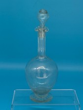 Vintage Clear Glass Bulbous Decanter With Flat Sided Neck, Wavy Rim And Stopper