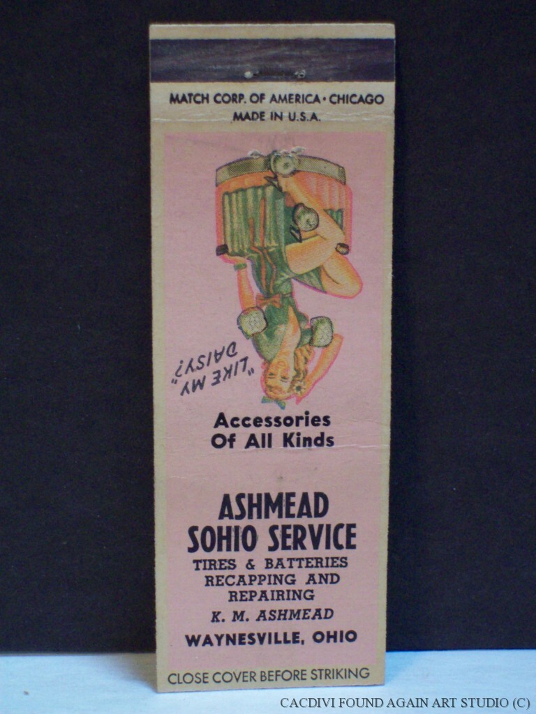 Vintage Pinup Girl Sohio Service Waynesville Ohio Girlie Matchbook Cover Gas Oil