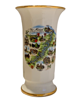 #ad Kleiber Regnitzlosau Vase w Goldtrim Die Mosel von Trier bis Koblenz $16.00