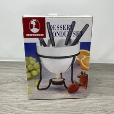 ROSHCO White Ceramic Fondue Set with Candle Stand Fondue Forks