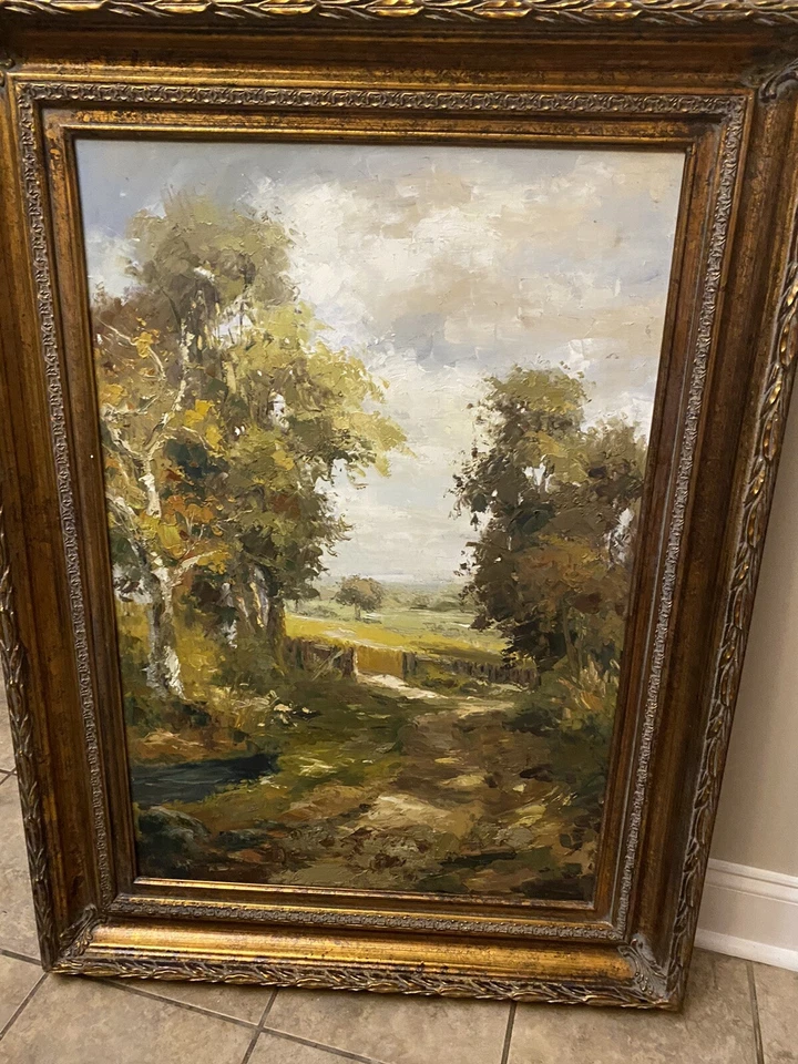 Large Canvas Landscape Painting Beautifully Framed - Country River Scene 34x44 - Image 3 of 4