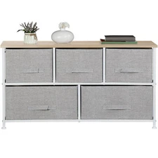 5 Drawers Wide Dresser for Bedroom Storage Organizer Chest Tower White Furniture