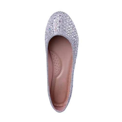 SILVER Size 6 Slip On Glitter Crystal Rhinestone Flat Women Shoes Party Dance - Picture 4 of 4