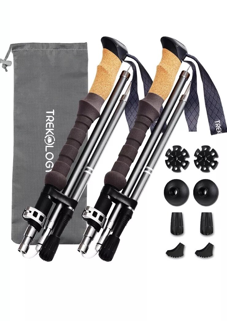 TREKOLOGY Bastones de Trekking Plegables Bastones de Senderismo Nórdico - Mango de Corcho 2 piezas