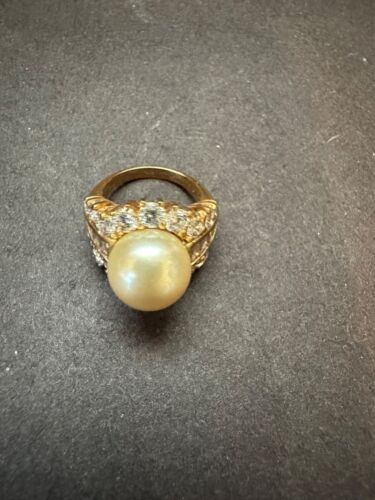Anillo de cóctel de plata de ley 925 con perlas de imitación y circonita cúbica talla 6 - Imagen 3 de 9