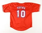 Michael Young Signed Red Baseball Texas Rangers Jersey (Playball Ink)