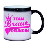 "Farbwechseltasse Mit Glitzer \"Junggesellinnenabschied Team Braut Freundin \""