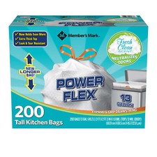 Power Flex Tall Kitchen Drawstring 13 Gal Trash Bags, 2 Rolls of 100 Ea 200 ct 