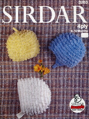Sirdar 3263 Baby Mütze Helmmütze 4-fädig 6-12 Monate Vintage Strickmuster