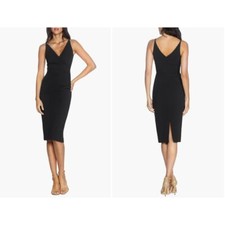 Dress the Population sz XXS black faux wrap evening cocktail pencil dress NWT