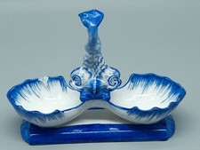 Limoges William Guérin Menage für Salz und Pfeffer Delphin Porzellan weiß blau