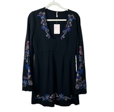 Free People Holiday Folk Embroidered Bell Sleeve Mini Dress NWT Sz 8