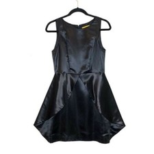 Alice + Olivia Size S Black Silk Fortune Cookie Mini Dress Structured Cocktail