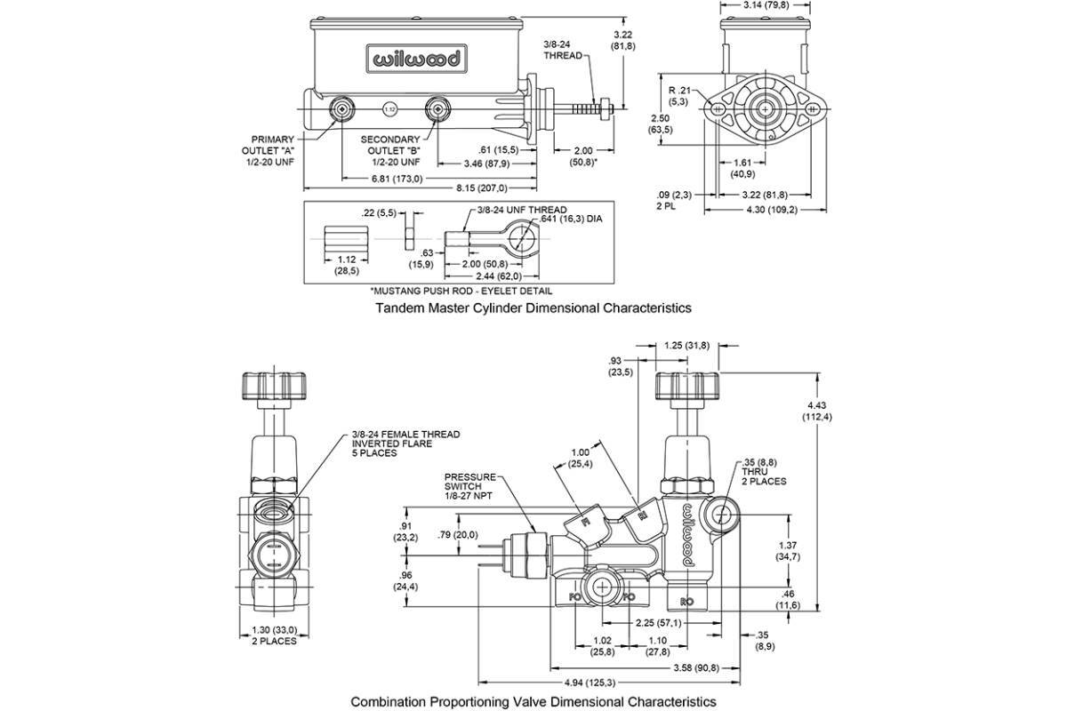 Wilwood Tandem Brake Master Cylinder Kit with Bracket and Valve 15