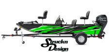 Boat Wrap Green White Black Vinyl Graphic Decal Kit Fish Abstract Angled Lines