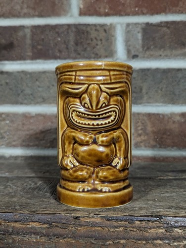 Vintage Orchids of Hawaii braun Tiki Becher 12 Unzen #R-91 glasierte Keramik