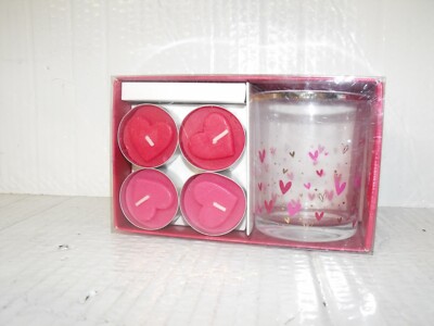5-teiliges Love Glas Windlicht & Glitzer Herz Teelicht Kerzen Set Valentinstag Deko