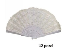 Set 12 Pezzi Ventaglio Tessuto Pizzo Bianco Feste Matrimonio Caldo Estate bal