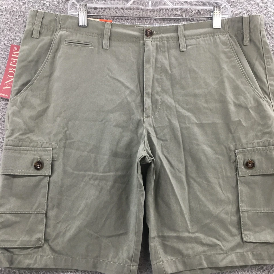 Pantalones Cortos Carga Merona Para Hombres 40 (Real 42x20) Verde Tiro Medio Informales Bolsillos Cremallera NUEVO Foto 2 de 4