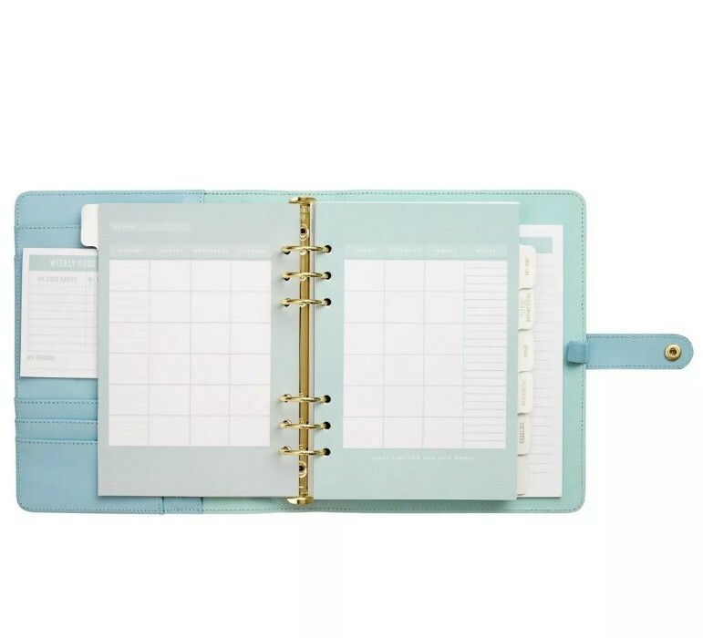 Kikki K Large A5 Blue Gold Leather Planner Diary Wellness