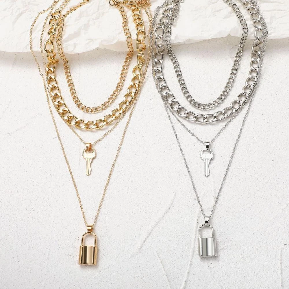 Lock and 2024 key layered necklace