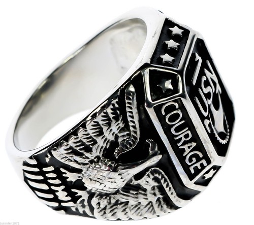 USN Navy Courage Devotion Casted Eagle Anchor Stainless Men's Ring Size 12 T15 - Picture 2 of 7