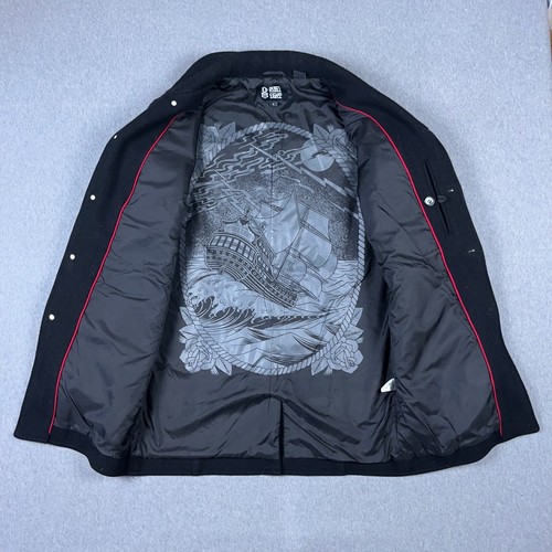Rebel8 Jacket Mens Large Wool Blend Coat Black Grunge Skater Military Long - Picture 7 of 14