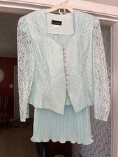 Vintage 1980  s 2-pc Pleated Skirt Lace Jacket Blazer Light Blue Sz 12