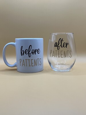 Before & After Patients Coffee Mug Stemless Wine Glass Set Dr Nurse Dentist NEW