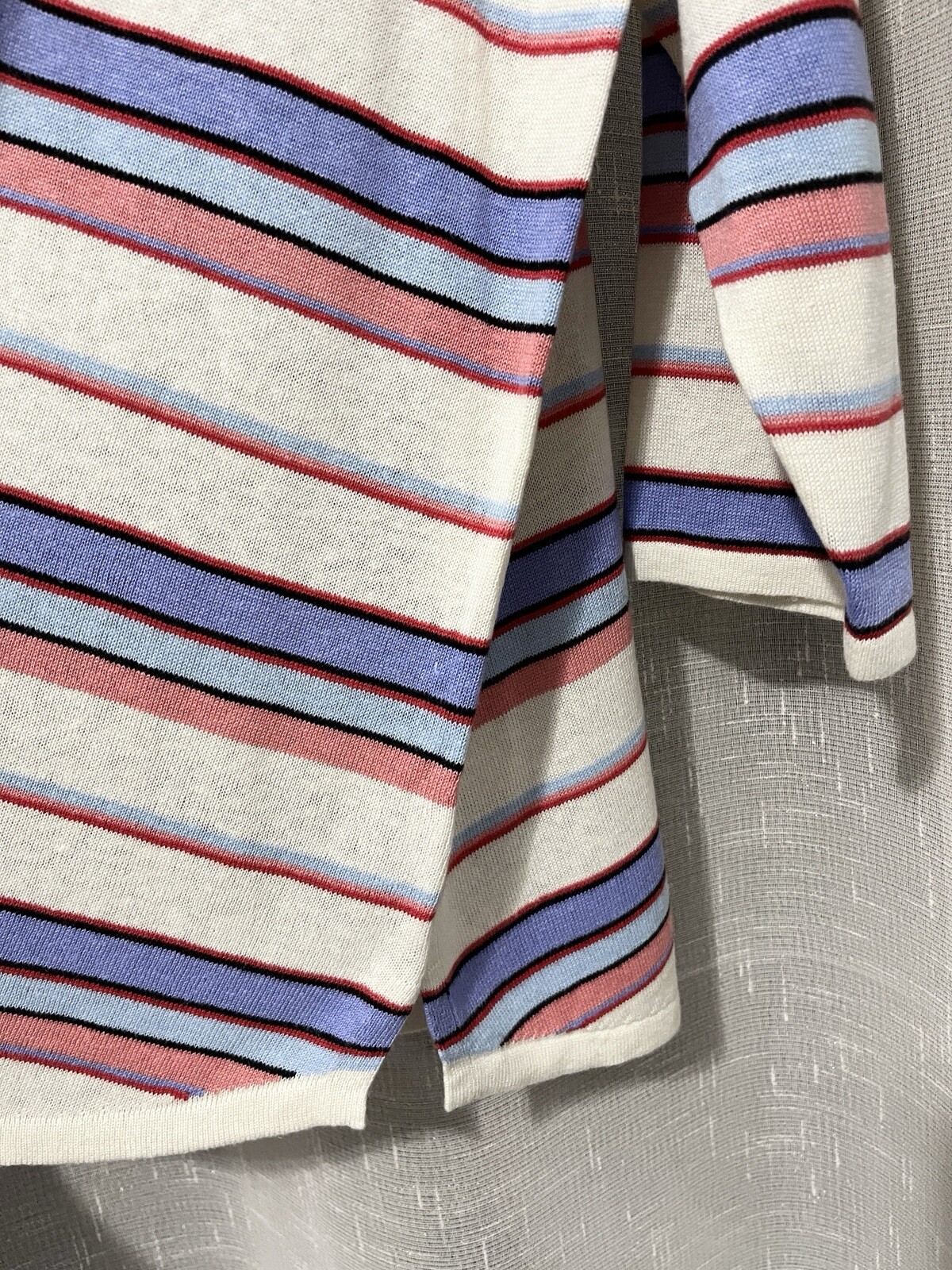 NWT TALBOTS 3X Petite P 3/4 Slv V-Neck Sweater Linen Blend Beige Blue Stripe $89