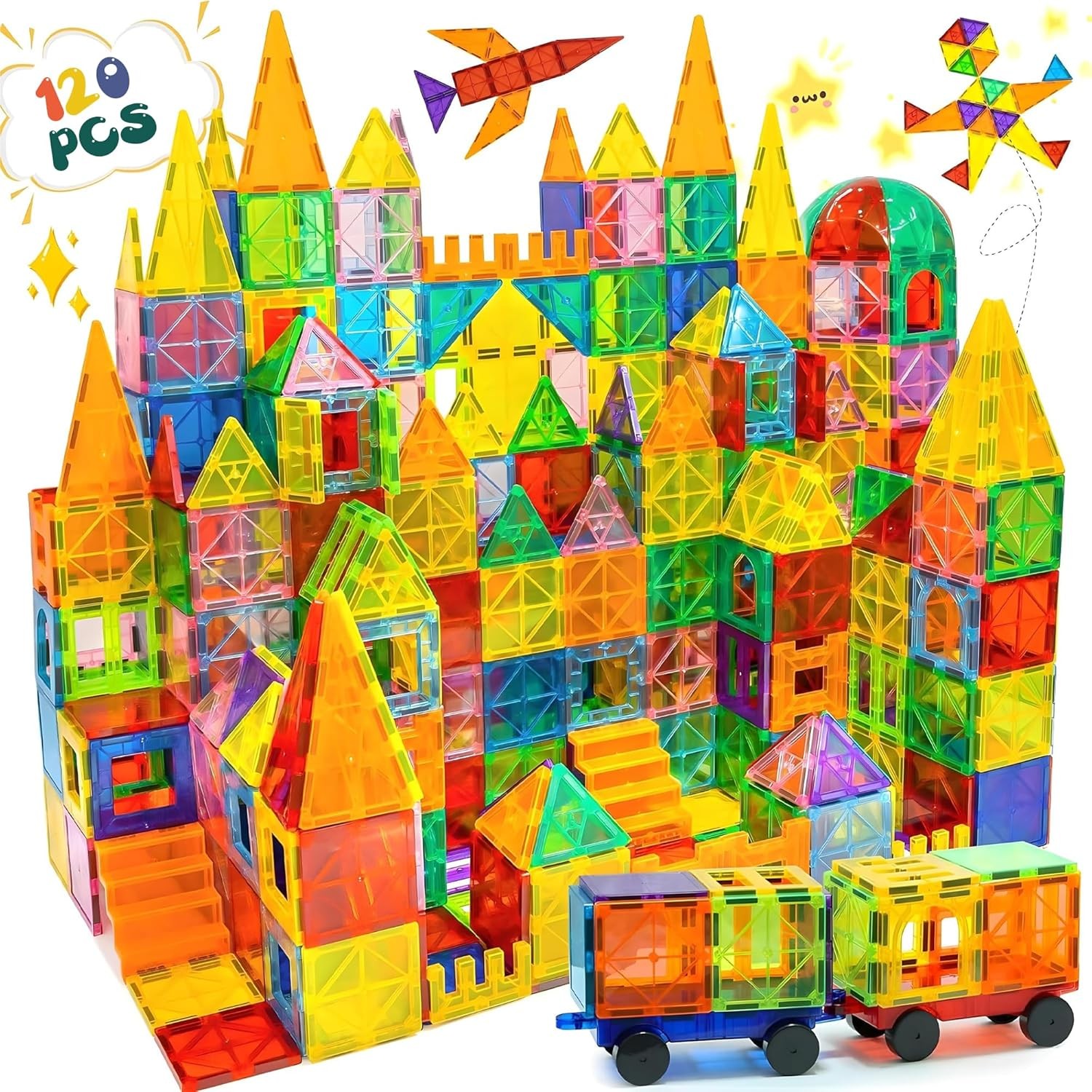 Jouet Montessori Blocs Magnétiques Olvy 120 Tuiles : Jeu de Construction 3D pour Enfant