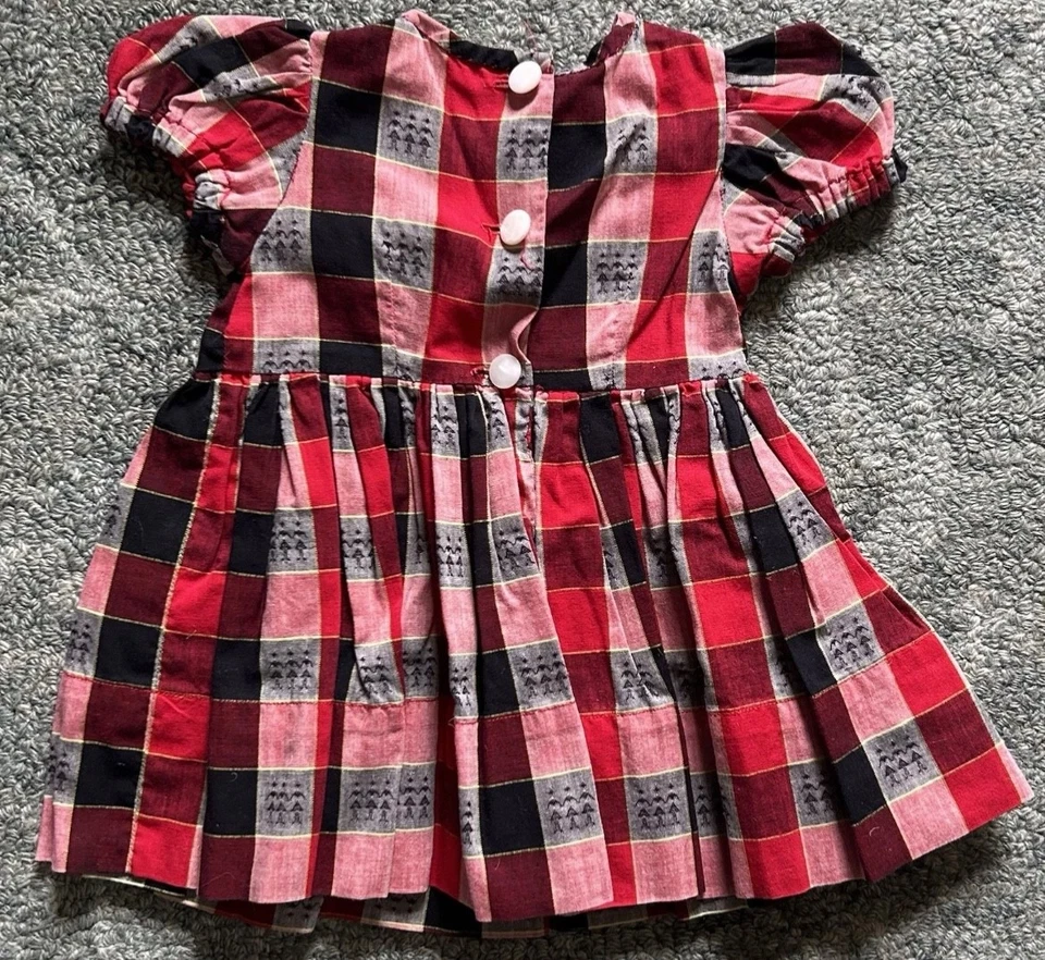 Vintage 1970’s Baby Girl Handmade Plaid Triple Dancer Themed Short Sleeved Dress - Image 3 of 3