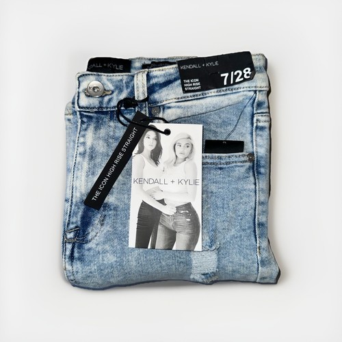 Kendall + Kylie Jeans Juniors 7/28 Icon High Rise Straight Stretch Distressed - Picture 7 of 7