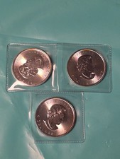 Lot of 3 2017 Canadian Maple Leaf, 1 Ounce .9999 Silver Uncirculated
