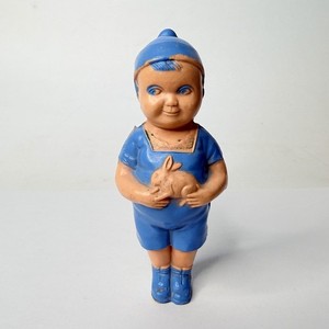 Vintage Irwin Celluloid Doll Rare Blue Kitsch W/Bunny Novelty Figurine HTF