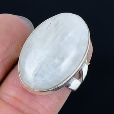 Classic Rainbow Moonstone Gemstone 925 Sterling Silver Ring Size 6.5