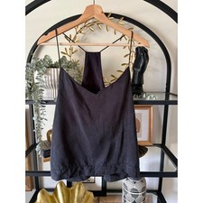 Lululemon Womens Black Racerback Tank Top Medium Woven Lightweight Logo Athletic
