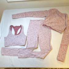 Gymshark Women's 3 Piece Activewear Set Pink White S Sports Bra Leggings