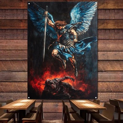 Angels slay demons Tapestry Wall Art Banner Flag Christ Crusader Posters Prints