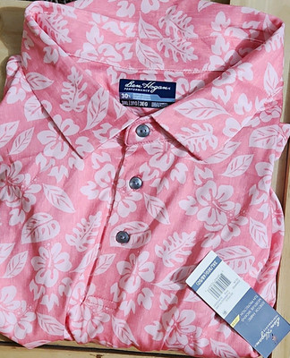 Ben Hogan Men's 3XL Big & Tall Pink/White Floral Short Sleeve Stretch Button-Up