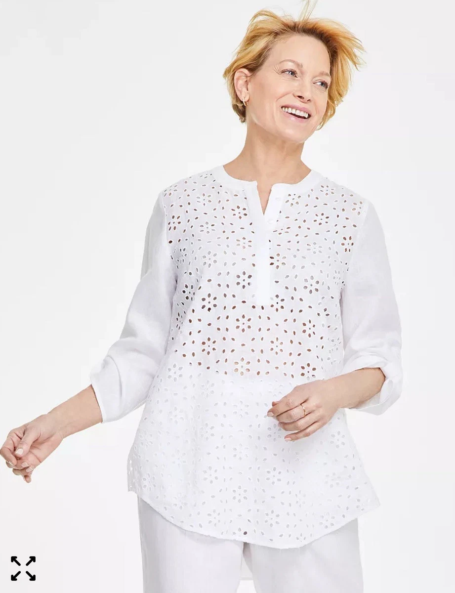 Haut Charter Club Col V Manches Courtes – Blanc éclatant – Taille M – Neuf Avec étiquette