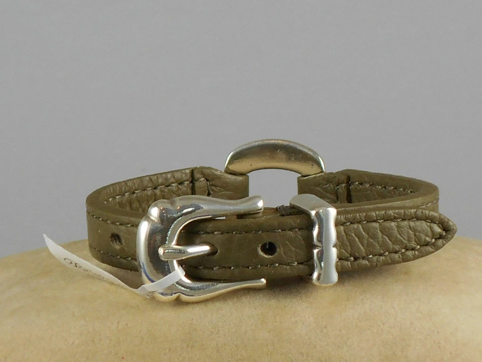 Brighton Silver Plated Olive Green TIMELESS LINK Leather Wrap Bandit Bracelet - Image 3 of 3