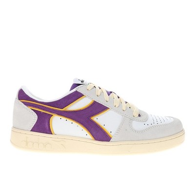 diadora Magic Basket Low Suede Leather Lace Up  Mens Grey, Purple, White Sneaker
